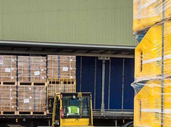 UK aid being unloaded to be put on a plane at Brize Norton