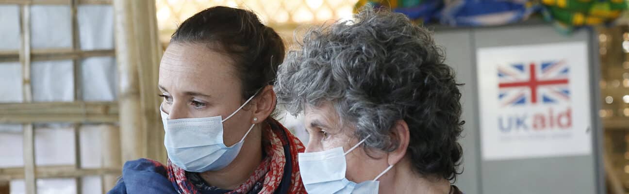 UK Emergency Medical Team doctors Holly Gettings and Marian Davis in a Rohingya refugee camp, Bangladesh
