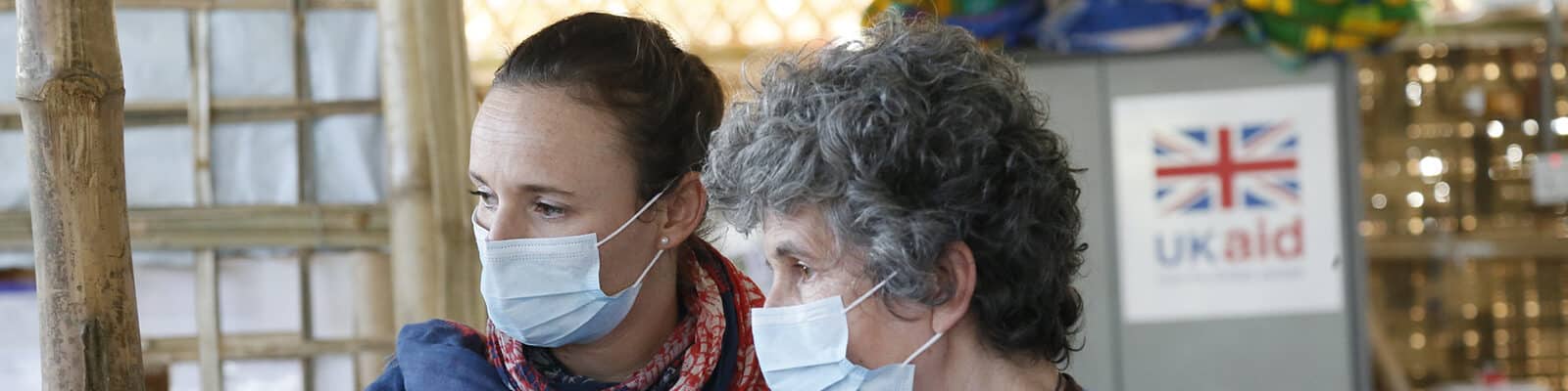 UK Emergency Medical Team doctors Holly Gettings and Marian Davis in a Rohingya refugee camp, Bangladesh