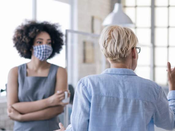 three women talking