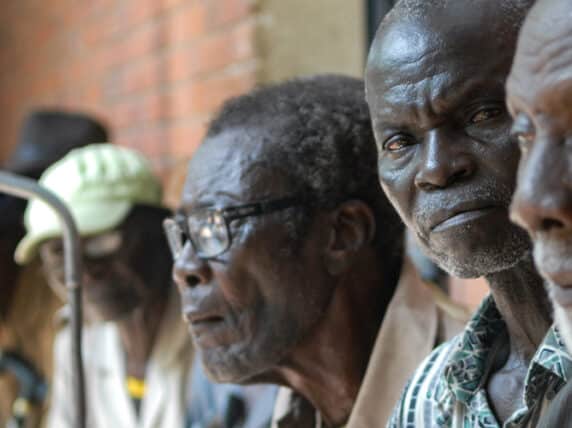 Veterans in Chad, Africa queueing for an ebola check