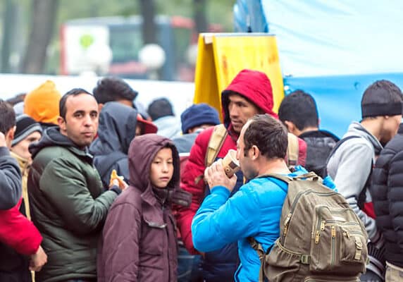 Refugees queuing in Hamburg