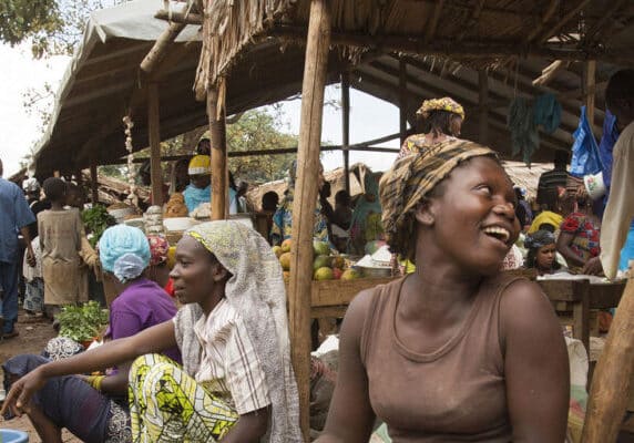 Women selling vegetables and flour, Gado refugee camp, Cameroon