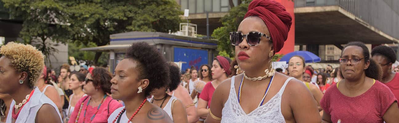 Women marching in Sao Paulo, Brazil