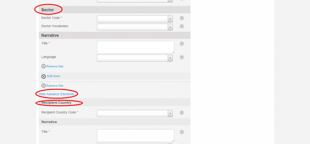 Adding sector and country information to a transaction in AidStream