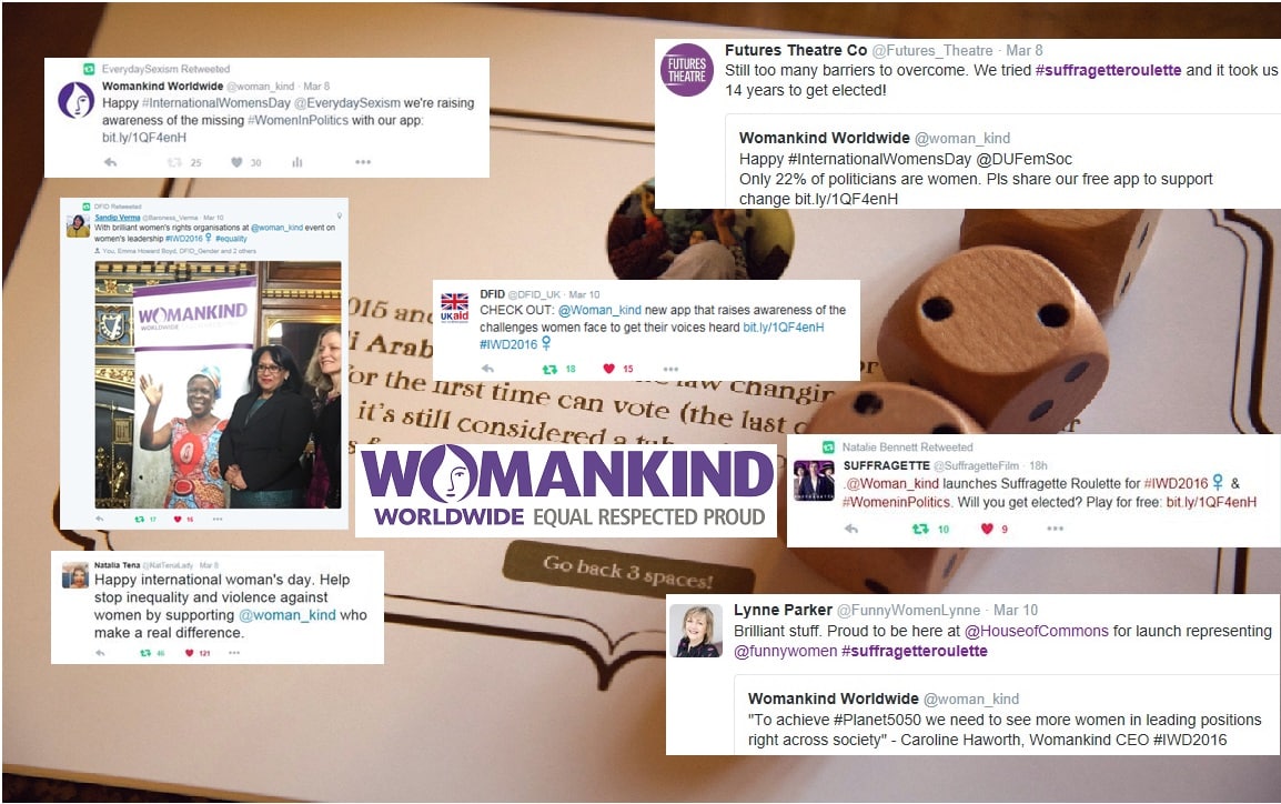 Snapshots on social media of Womankind Worldwide's campaign