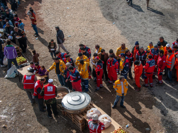 Humanitarian workers during dinner in Van Earthquake, Turkey, 2011.