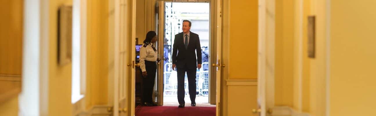 David Cameron, arrives as he is appointed as Foreign Secretary by Prime Minister Rishi Sunak as he reshuffles his cabinet from 10 Downing Street. Picture by Simon Dawson / No 10 Downing Street