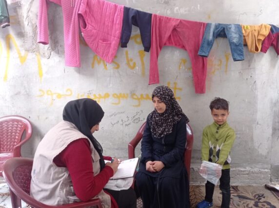 PFPPA's health worker in Gaza, Wafa, delivering SRH care to women in Rafah, Gaza, in February 2024. - Credit: IPPF